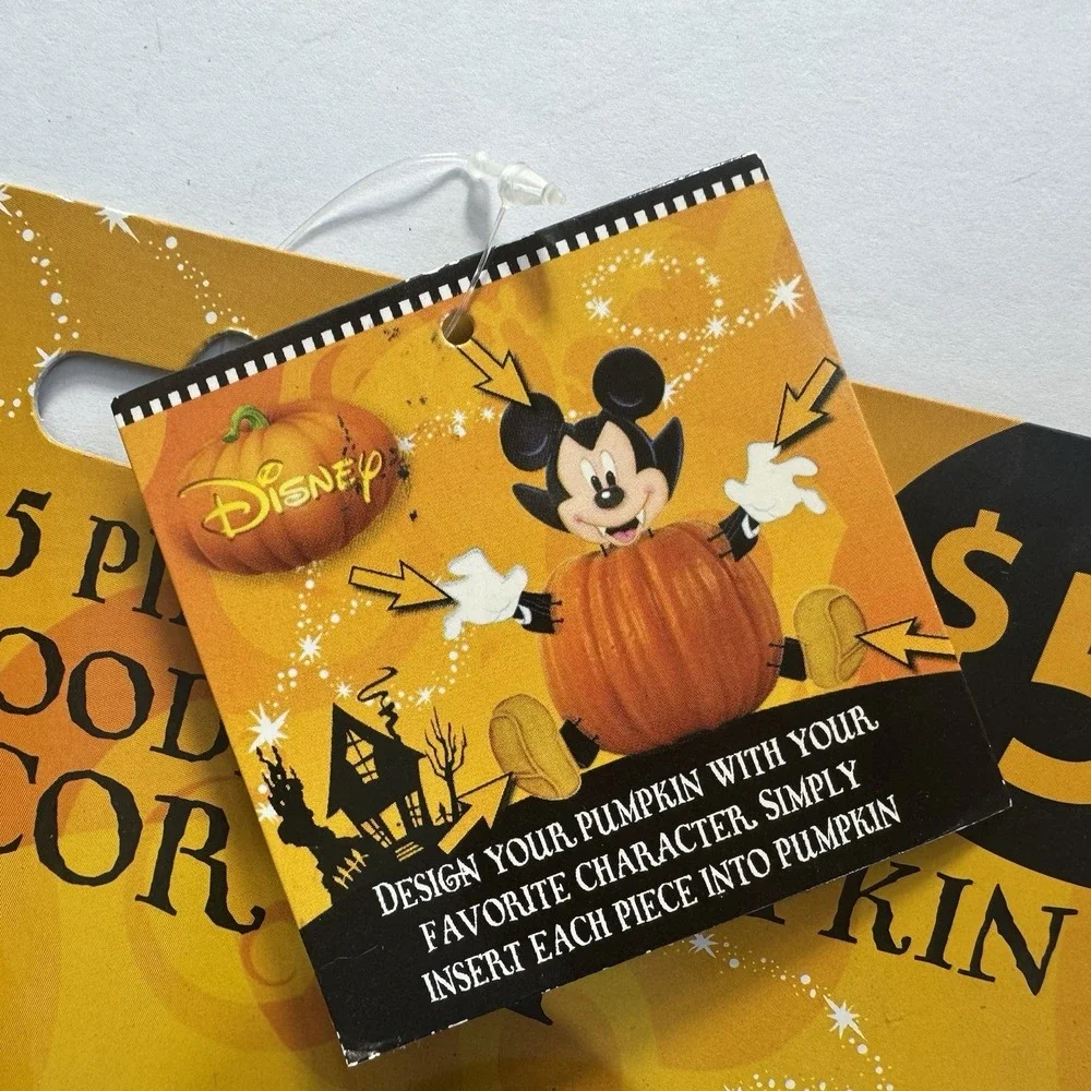 Vintage Disney Mickey Mouse‎ Halloween Decoration Pumpkin Wood Decor Set Push in